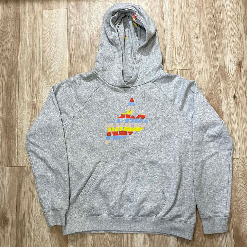 Womans Nike Gray Hoodie Colorful Logo Pullover Sweatshirt Size M